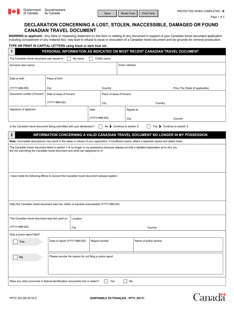 PDF PPTC 203 E Declaration Concerning a Lost, Stolen, Inaccessible 2019